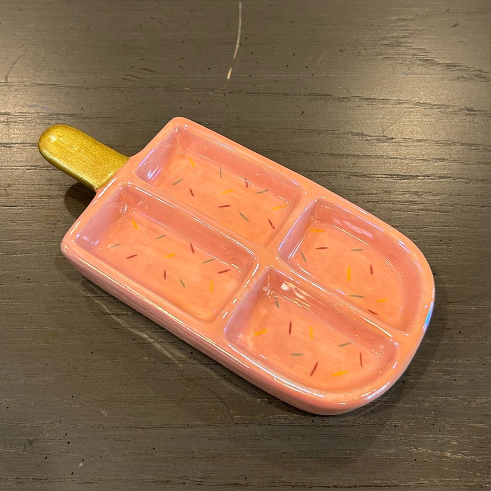 Pink Popsicle Shaped Ceramic Jewelry Trinket Tray